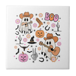 Griezelige Geest Cowboy Schattig Halloween Boe Wes Tegeltje