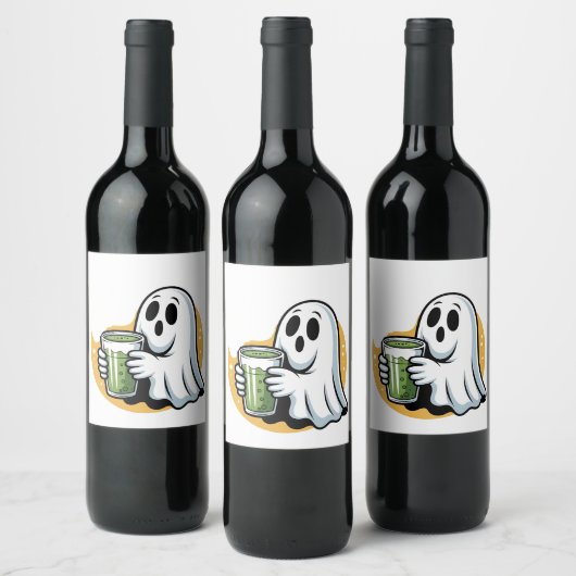 Griezelige Geest Drinkt Matcha Halloween  Wijn Etiket (Flessen)