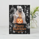 Griezelige Geest Jack O'Lantern Halloween Kaart (Staand voorkant)