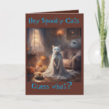 Griezelige Geest Kat Halloween wenskaart