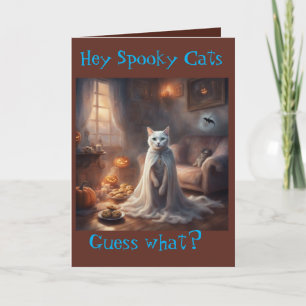 Griezelige Geest Kat Halloween wenskaart Kaart