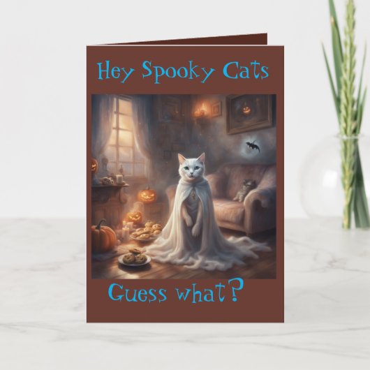 Griezelige Geest Kat Halloween wenskaart Kaart (Voorkant)