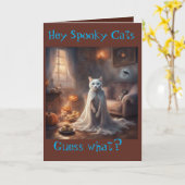 Griezelige Geest Kat Halloween wenskaart Kaart (Gele Bloem)
