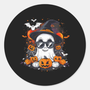 Griezelige Geest Kostuum Hekserij Spinnenweb Pompo Ronde Sticker