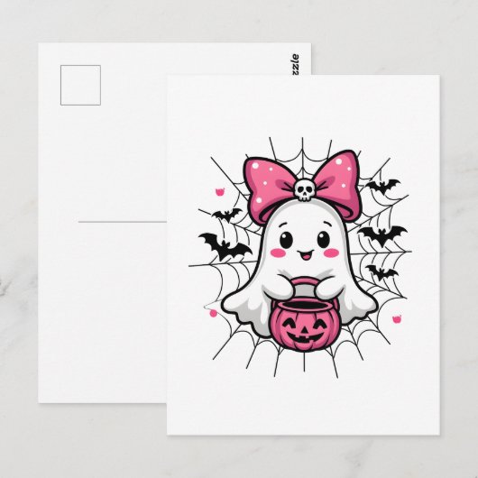 Griezelige Geest met Roze Strik Borstkanker Bewust Briefkaart (Voorkant / Achterkant)