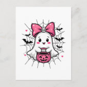 Griezelige Geest met Roze Strik Borstkanker Bewust Briefkaart (Voorkant)