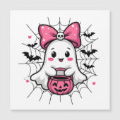 Griezelige Geest met Roze Strik Borstkanker Bewust Magnetische Uitnodiging (Voorkant)