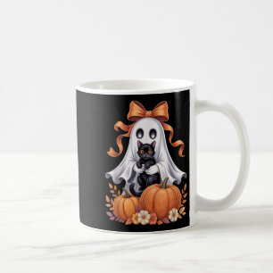 Griezelige Geest met Zwarte Kat Groovy Bloemrijke Koffiemok