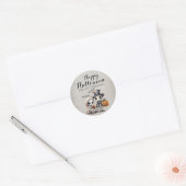 Griezelige Geest Pop en Skelet Halloween Ronde Sticker (Envelop)