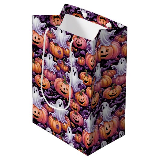 Griezelige geesten en pompoenen Halloween patroon Medium Cadeauzakje (Voorkant Gekanteld)