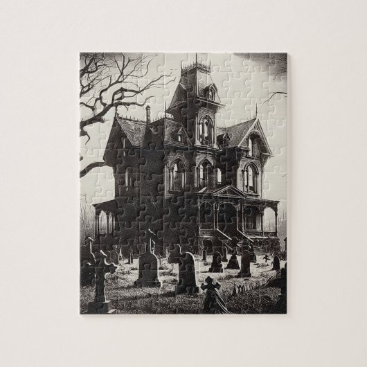 Griezelige Geestenhuis Begraafplaats Tekening Legpuzzel (Verticaal)