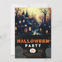 Griezelige Geestenstad Huizen Pompoenen Halloween Kaart