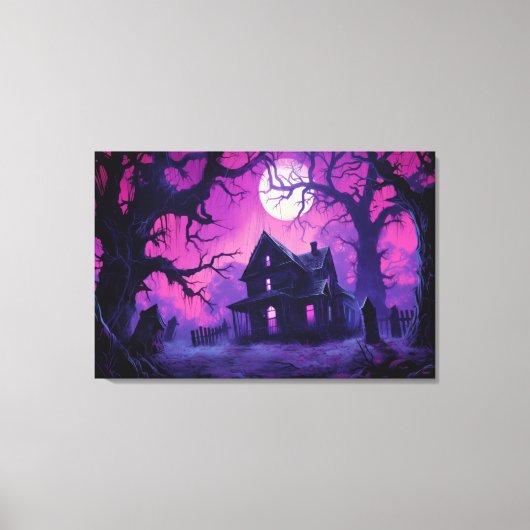Griezelige Gehaunte Halloween Manor Canvasprint Canvas Afdruk (Voorkant)