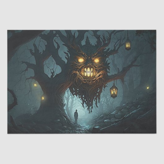 Griezelige, Ghoulish, Spooky, Haunted Tree Tissuepapier (Voorkant)