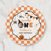 Griezelige Gingham Verjaardag Halloween Bedankjes Labels (Achterkant)