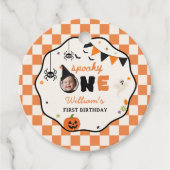 Griezelige Gingham Verjaardag Halloween Bedankjes Labels (Voorkant)