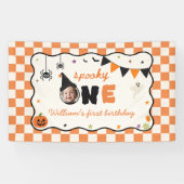 Griezelige Gingham Verjaardag Halloween Spandoek (Horizontaal)