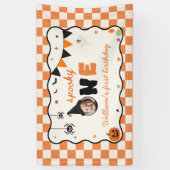 Griezelige Gingham Verjaardag Halloween Spandoek (Verticaal)