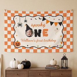 Griezelige Gingham Verjaardag Halloween Spandoek