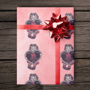 Griezelige glimlachende lappenpop met kantafwerkin cadeaupapier