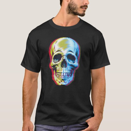 Griezelige Glitch Schedel Halloween T-shirt (Voorkant)