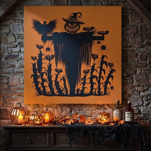 Griezelige Goth Halloween Vogelverschrikker Pompoe Canvas Afdruk