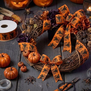 Griezelige Goth Halloween Vogelverschrikker Pompoe Satijnen Lint