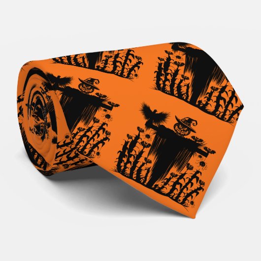Griezelige Goth Halloween Vogelverschrikker Pompoe Stropdas (Opgerold)