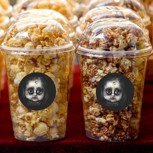 Griezelige goth pop met bloedspatten Halloween Ronde Sticker