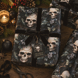 Griezelige Gotische Schedel Kerstmis Creepmas Cadeaupapier