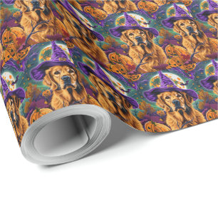 Griezelige Goud Retriever Halloween Heks Pompoen Cadeaupapier