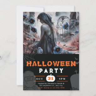 Griezelige Grafheuvel Blauwe Bloemen Halloween Kaart