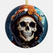 Griezelige grijnzende schedel Halloween Keramisch Ornament (Voorkant)