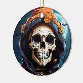 Griezelige grijnzende schedel Halloween Keramisch Ornament (Links)