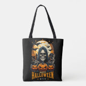 Griezelige Grim Reaper Jack O' Lanterns Vleermuize Tote Bag (Achterkant)