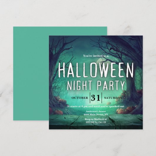 Griezelige groene bos Halloween uitnodiging (Voorkant / Achterkant)
