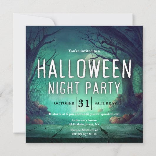 Griezelige groene bos Halloween uitnodiging (Voorkant)