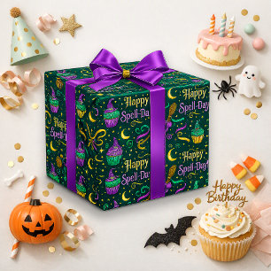 Griezelige Groene Heks Magische Verjaardag Cadeaupapier