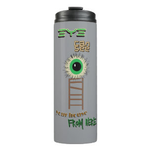 Griezelige groene thermoskruik met oog thermosbeker
