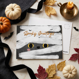 Griezelige groeten Mummie kat Halloween Briefkaart
