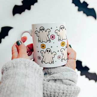 Griezelige Groovy Geesten & Bloemen Halloween Koffiemok