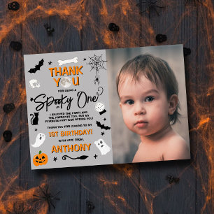Griezelige! Halloween 1e verjaardagsfoto Bedankkaart