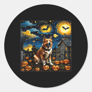 Griezelige Halloween Akita-hond Sterrennacht Ronde Sticker