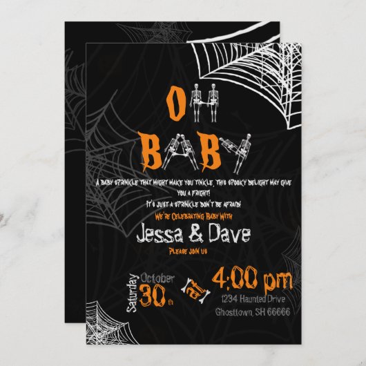 Griezelige Halloween Baby Borrel Kaart (Voorkant / Achterkant)