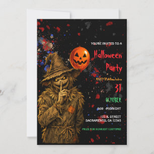 Griezelige Halloween-clownkostuum feestuitnodiging Kaart