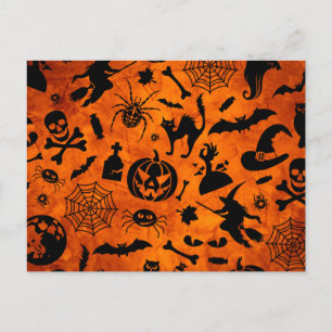 Griezelige Halloween-collage met heks, pompoen Briefkaart