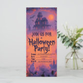 Griezelige Halloween-feestuitnodiging met pompoene (Staand voorkant)