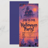 Griezelige Halloween-feestuitnodiging met pompoene (Voorkant / Achterkant)