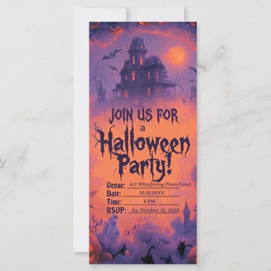 Griezelige Halloween-feestuitnodiging met pompoene (Voorkant)