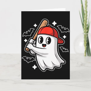 Griezelige Halloween Geest En Vleermuizen Honkbal Kaart